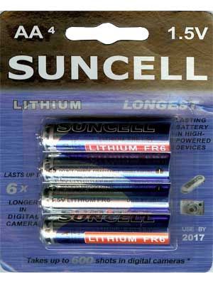 Suncell Extreme Lithium AA Battery: 4 Pack